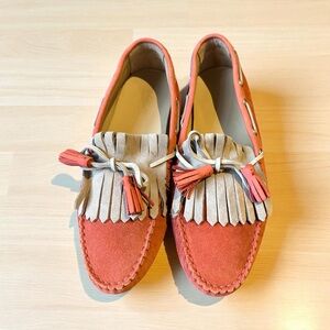 Women's Moccasins in Coral and Beige